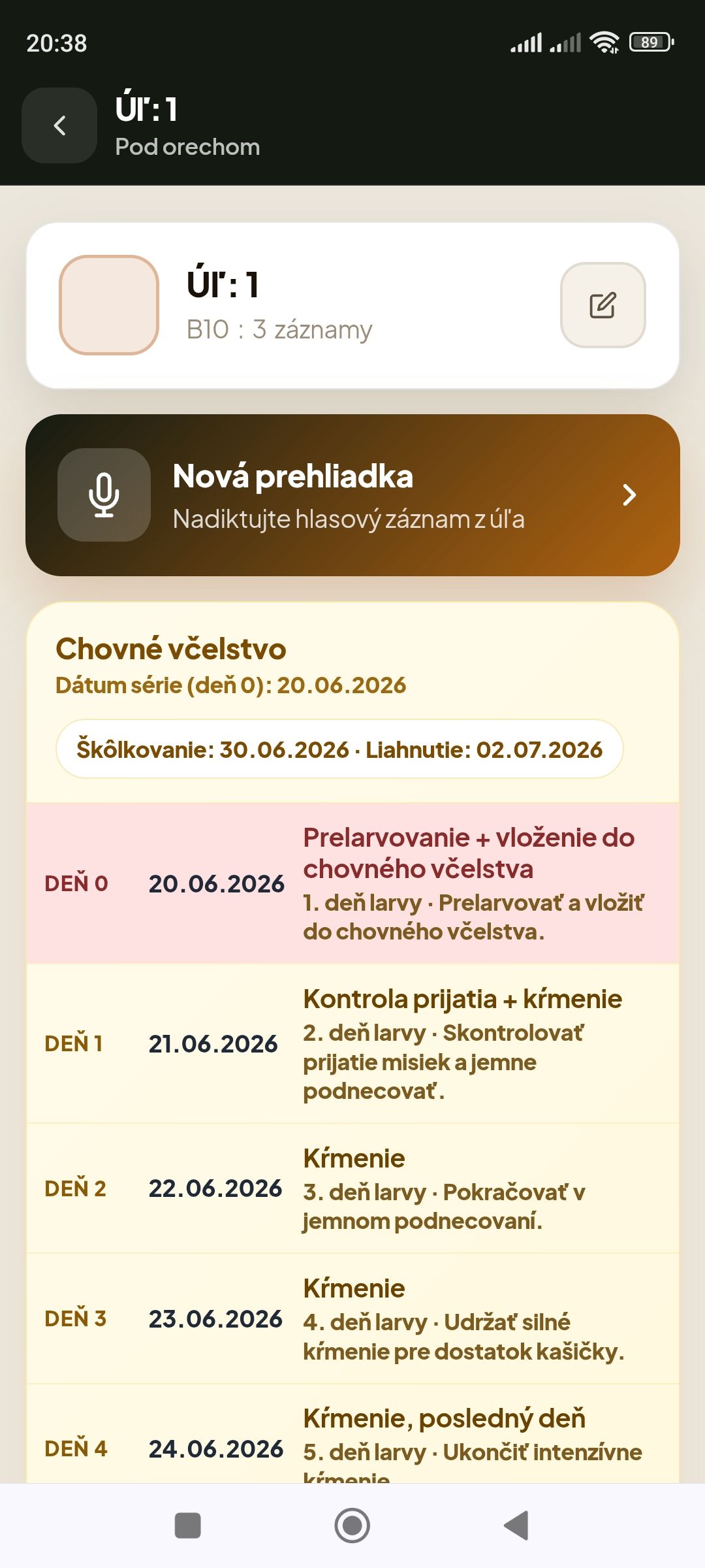 Chovné včelstvo s harmonogramom série