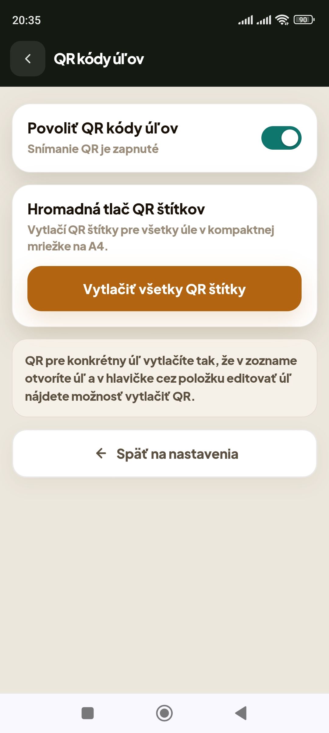 QR kódy úľov a hromadná tlač štítkov